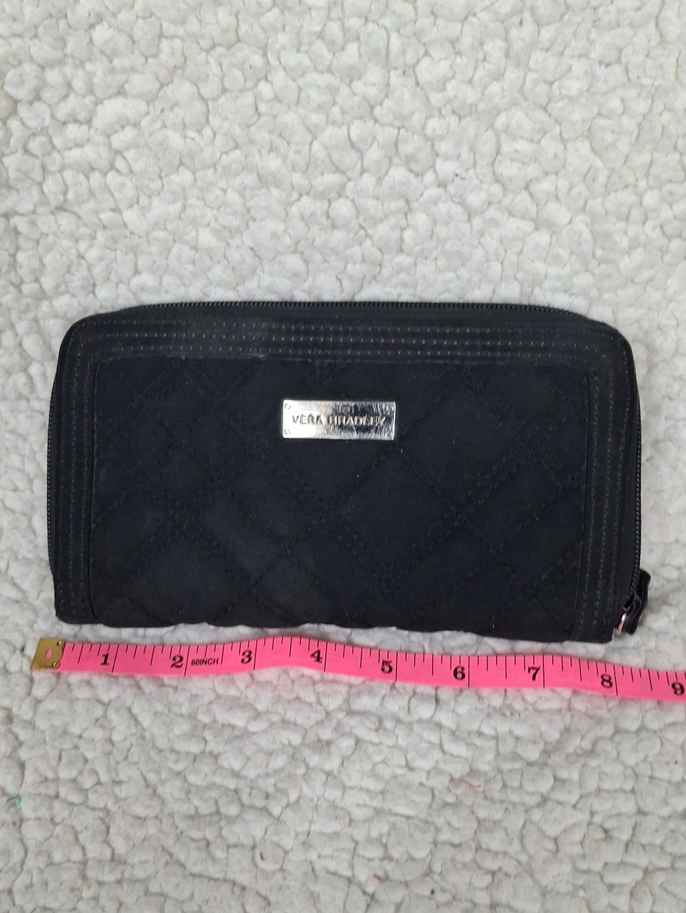 Vera Bradley Black Quilted Zip Wallet with Logo Plate